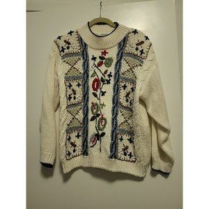 Vintage Margules Women's Floral‎ Embroidered  Knit Sweater Med